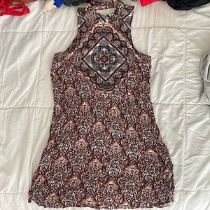 High neck boho patterned American Eagle dress with key hole detail in back.